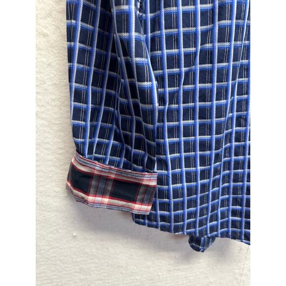 Tasso Elba Shirt Mens L Purple Flip Cuff Button Up Plaid Cotton Dress Preppy - Picture 2 of 8